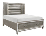 Tamsin Silver-Gray Metallic Queen Platform Bed With Footboard Storage, Led Lighting