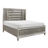 Tamsin Silver-Gray Metallic Queen Platform Bed With Footboard Storage, Led Lighting