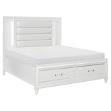 Tamsin White Metallic Queen Platform Bed With Led Lighting And Footboard Storage