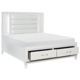 Tamsin White Metallic Queen Platform Bed With Led Lighting And Footboard Storage