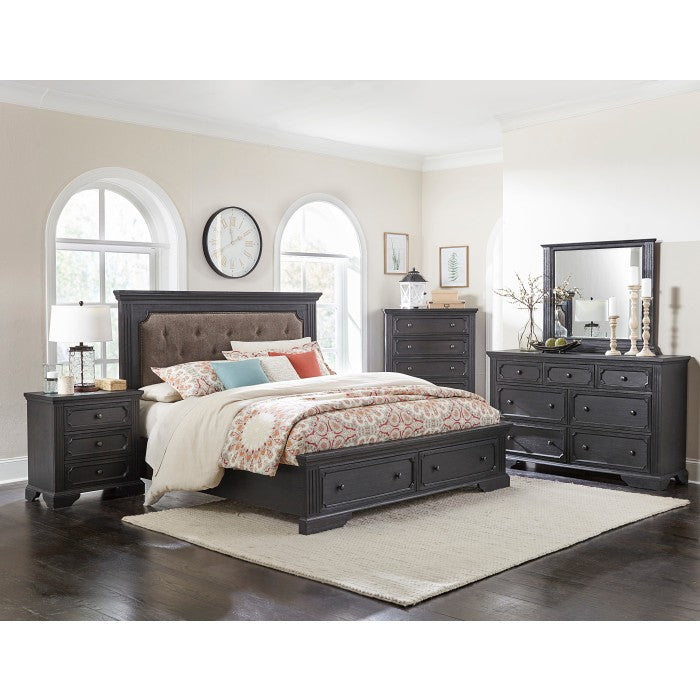 Bolingbrook Wire-Brushed Charcoal Queen Platform Bed With Footboard Storage