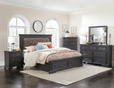 Bolingbrook Wire-Brushed Charcoal Queen Platform Bed With Footboard Storage