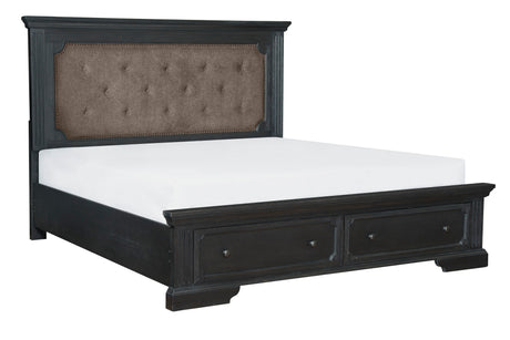 Bolingbrook Wire-Brushed Charcoal Queen Platform Bed With Footboard Storage