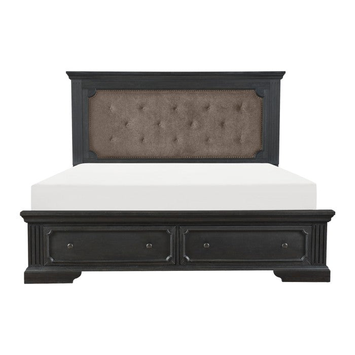 Bolingbrook Wire-Brushed Charcoal Eastern King Platform Bed With Footboard Storage