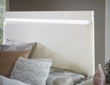 Kerren White High Gloss Eastern King Bed, Led Lighting