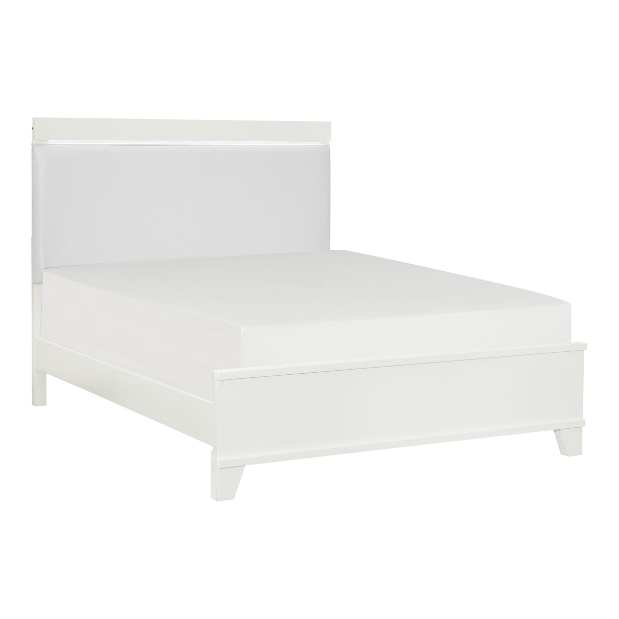 Kerren White High Gloss Eastern King Bed, Led Lighting