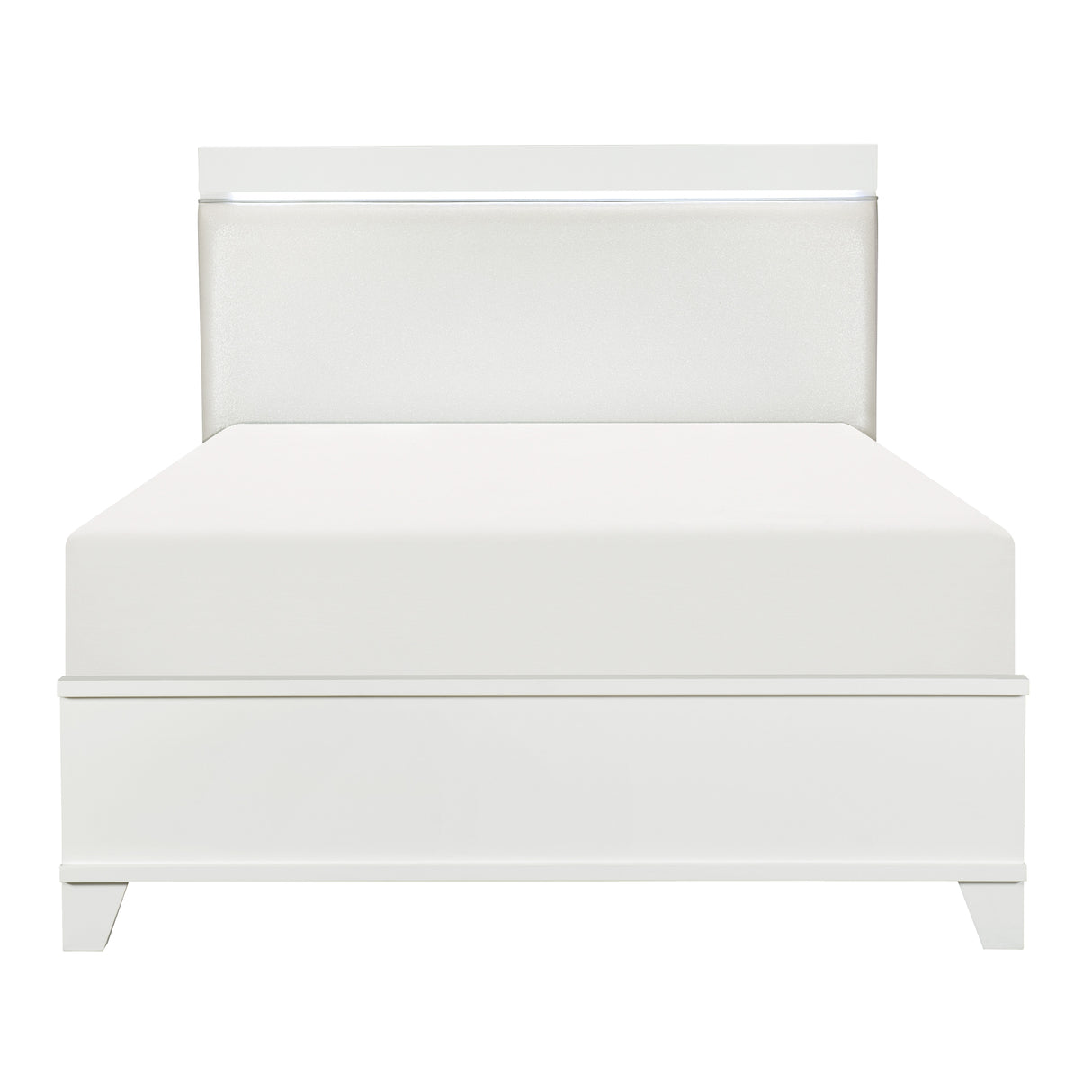 Kerren White High Gloss Queen Bed, Led Lighting