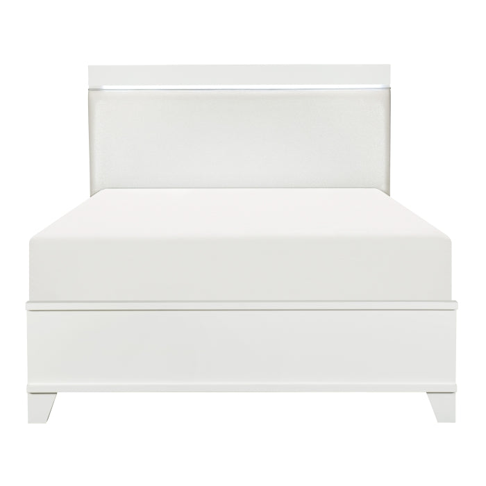 Kerren White High Gloss Queen Bed, Led Lighting