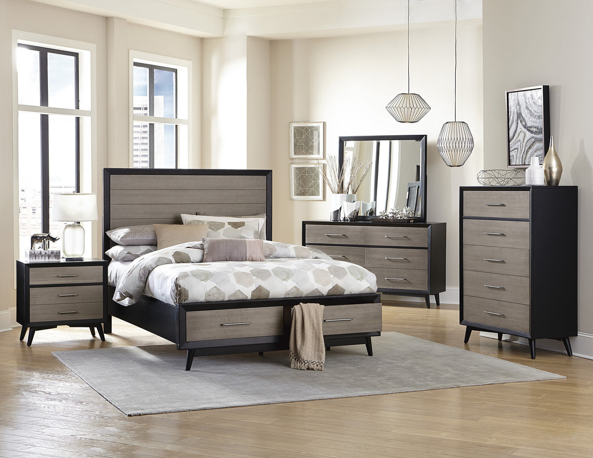 Raku Gray And Black California King Platform Bed With Footboard Storage