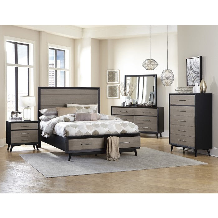 Raku Gray And Black Queen Platform Bed With Footboard Storage