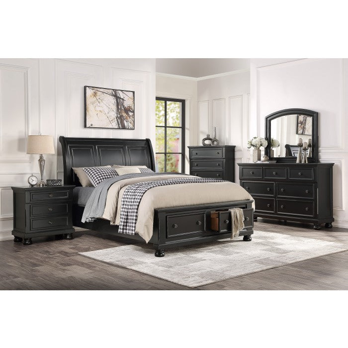 Laurelin Black California King Sleigh Platform Bed With Footboard Storage