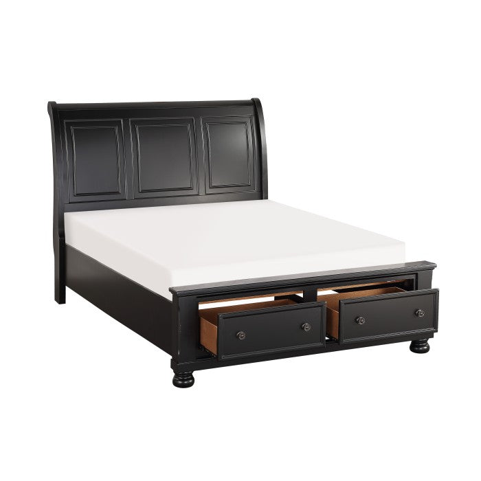 Laurelin Black Eastern King Sleigh Platform Bed With Footboard Storage