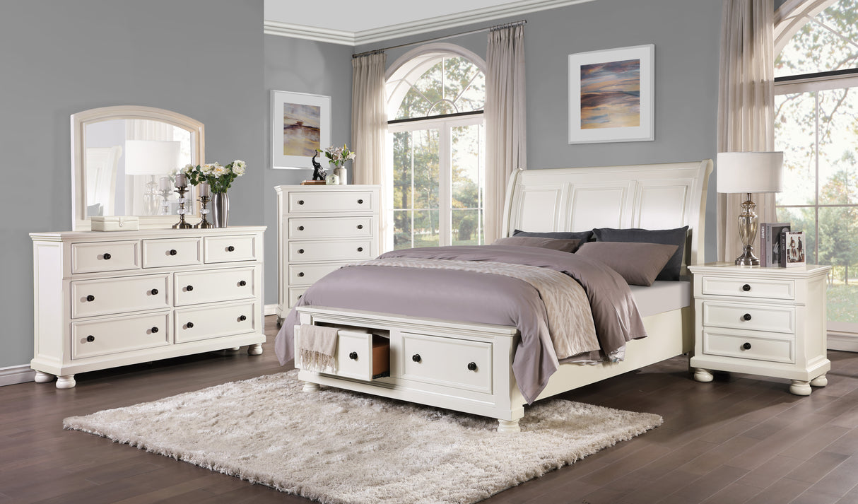 Laurelin White Queen Sleigh Platform Bed With Footboard Storage