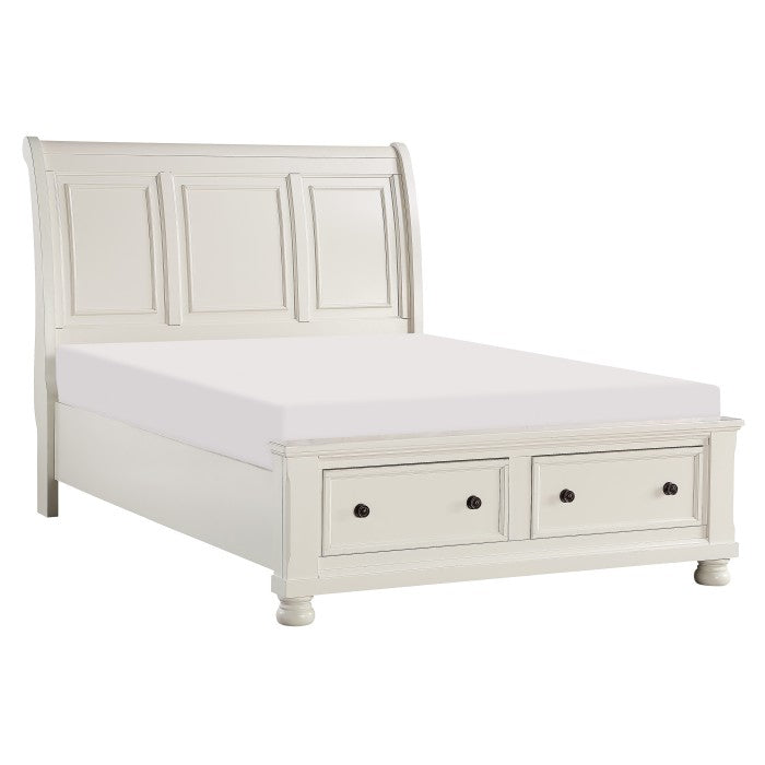 Laurelin White Queen Sleigh Platform Bed With Footboard Storage