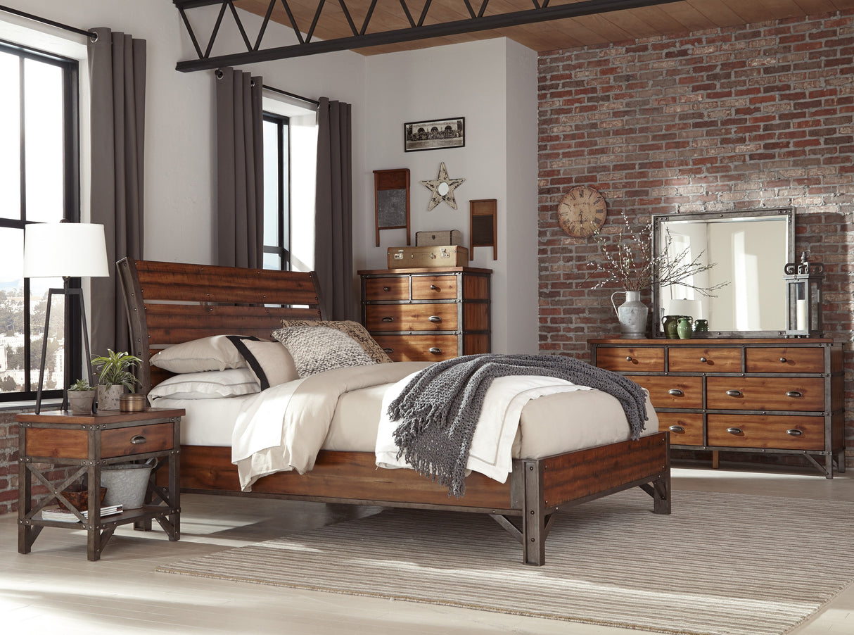 Holverson Rustic Brown And Gunmetal Eastern King Platform Bed