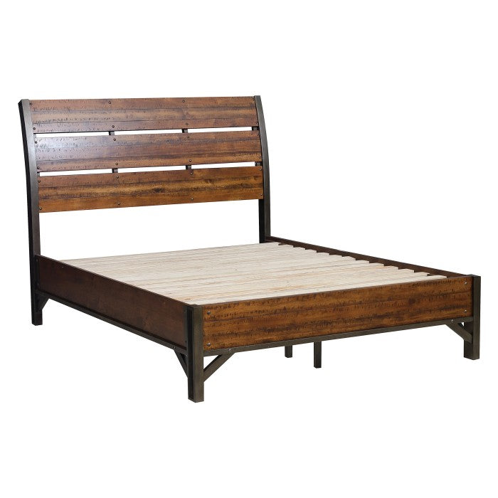 Holverson Rustic Brown And Gunmetal Queen Platform Bed