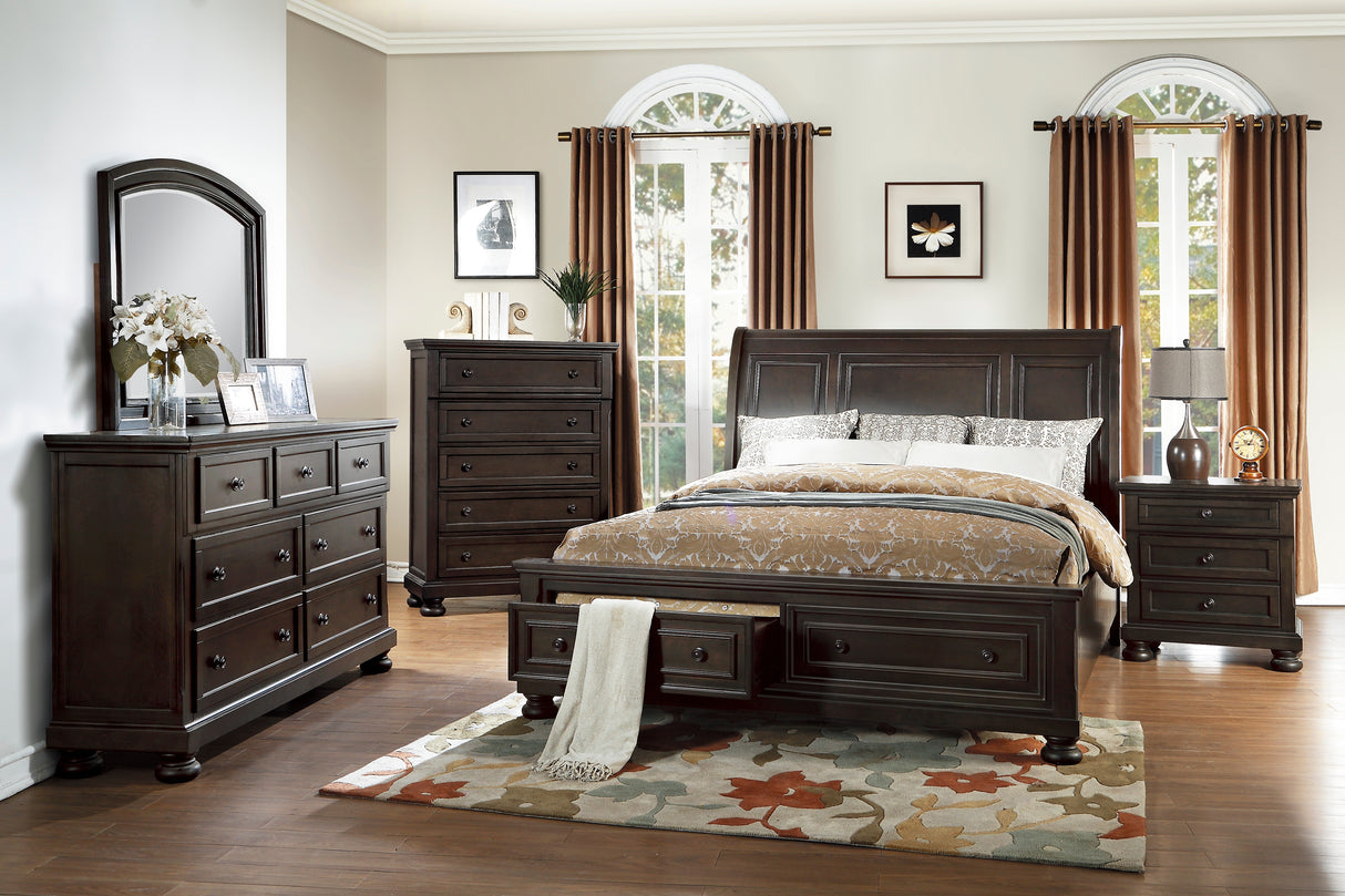 Begonia Grayish Brown Queen Platform Bed With Footboard Storage