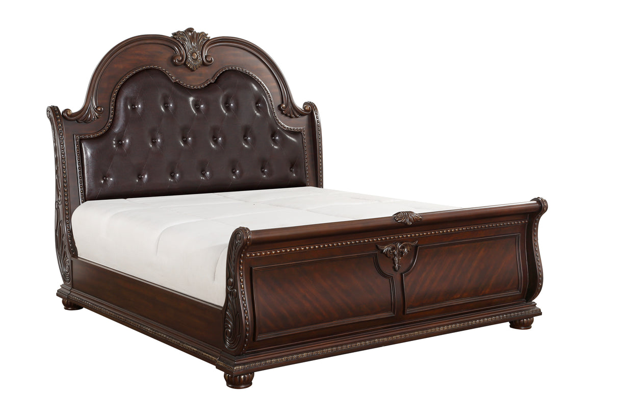 Cavalier Dark Cherry With Gold Tipping California King Sleigh Bed