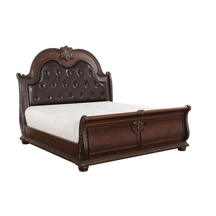 Cavalier Dark Cherry With Gold Tipping California King Sleigh Bed