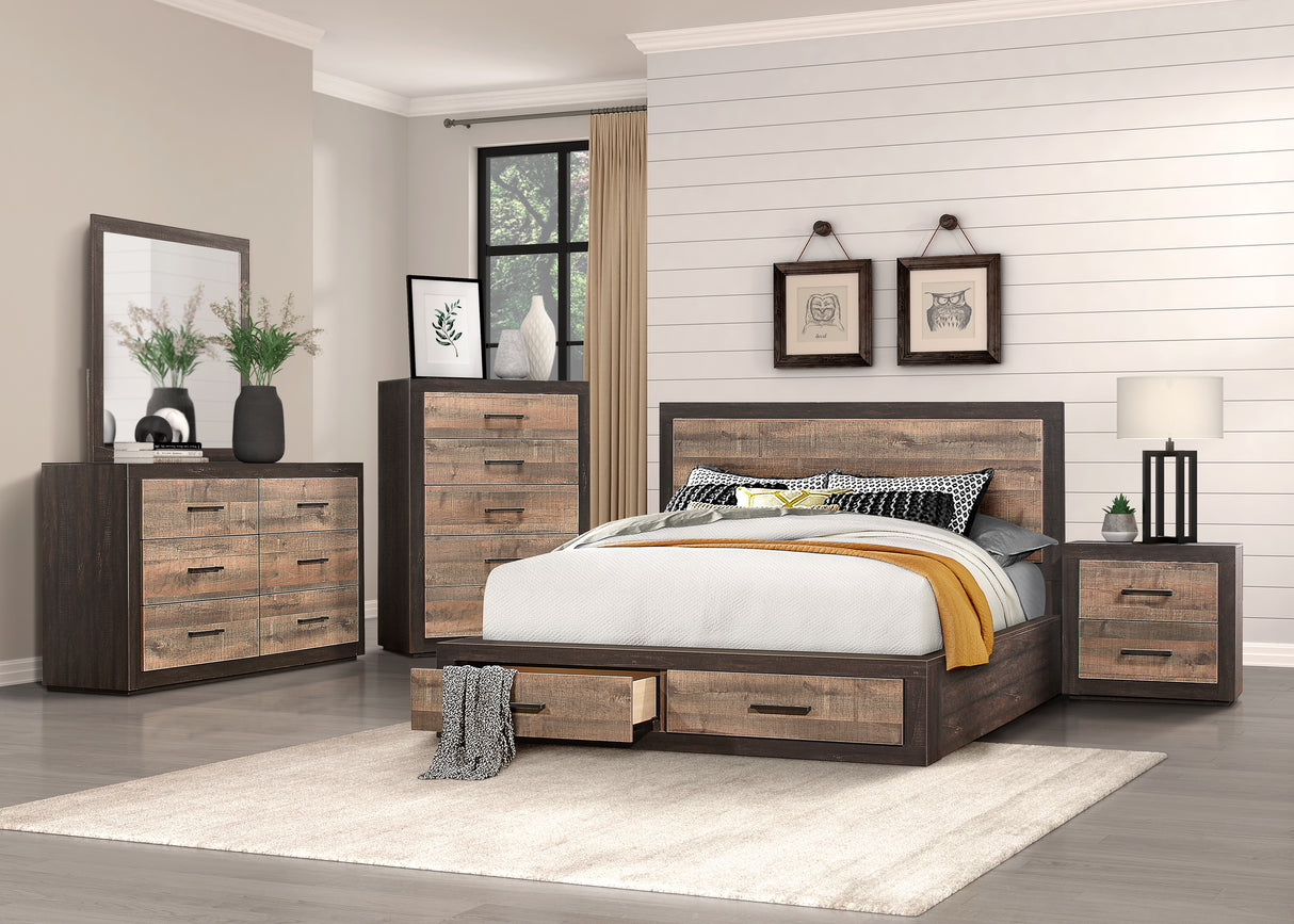 Miter Rustic Mahogany And Dark Ebony Queen Platform Bed With Footboard Storage