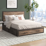 Miter Rustic Mahogany And Dark Ebony Queen Platform Bed With Footboard Storage