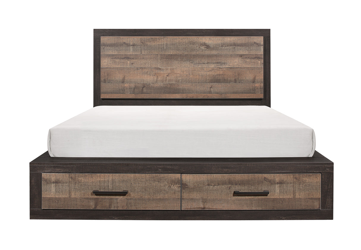 Miter Rustic Mahogany And Dark Ebony California King Platform Bed With Footboard Storage