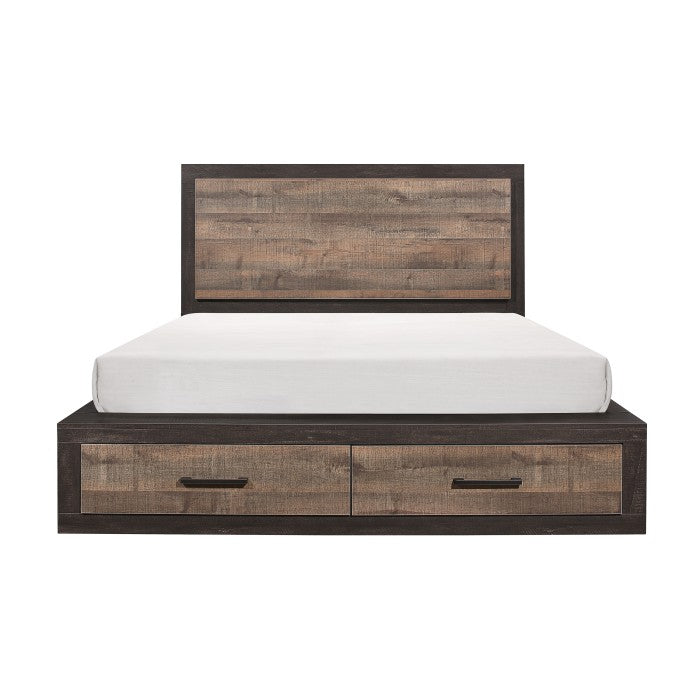 Miter Rustic Mahogany And Dark Ebony Queen Platform Bed With Footboard Storage