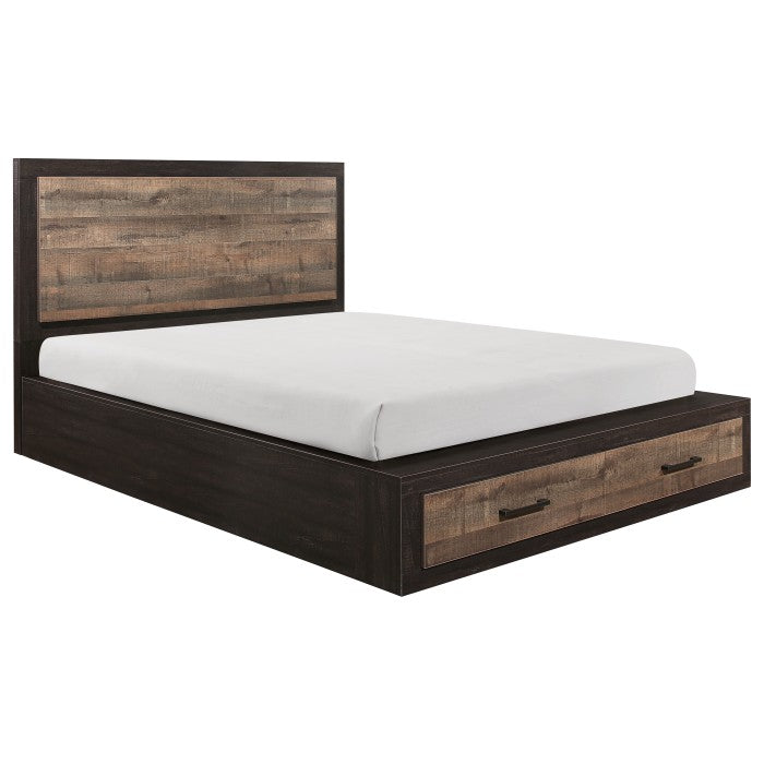 Miter Rustic Mahogany And Dark Ebony Queen Platform Bed With Footboard Storage