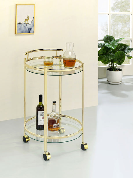 Chrissy Round Glass Bar Cart Brass