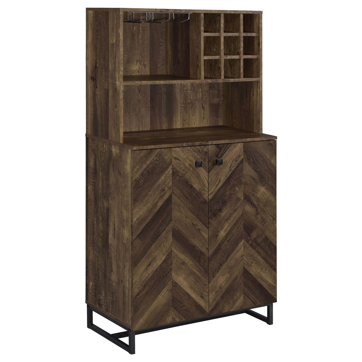 Mendoza 2-Door Wine Cabinet Rustic Oak Herringbone And Gunmetal