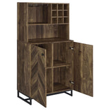 Mendoza 2-Door Wine Cabinet Rustic Oak Herringbone And Gunmetal