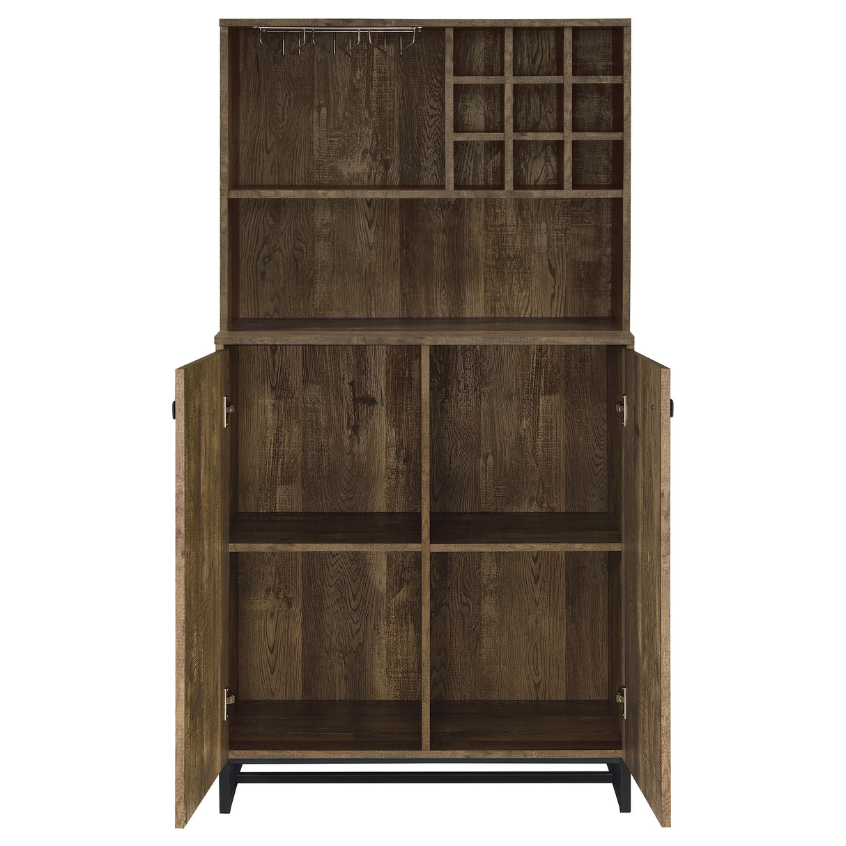 Mendoza 2-Door Wine Cabinet Rustic Oak Herringbone And Gunmetal