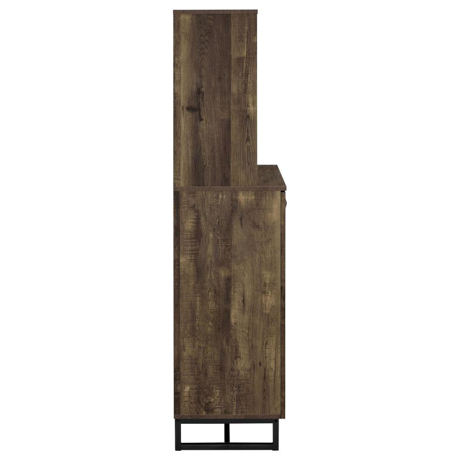 Mendoza 2-Door Wine Cabinet Rustic Oak Herringbone And Gunmetal