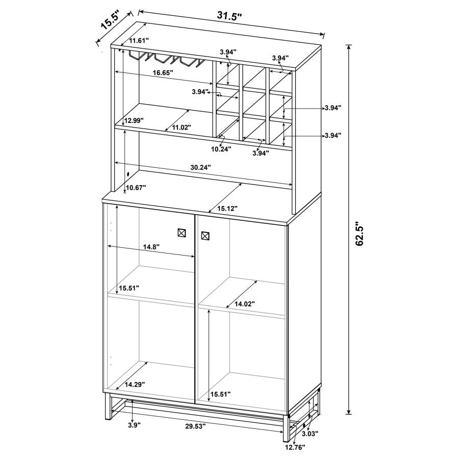 Mendoza 2-Door Wine Cabinet Rustic Oak Herringbone And Gunmetal