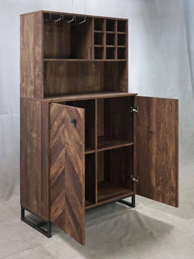 Mendoza 2-Door Wine Cabinet Rustic Oak Herringbone And Gunmetal