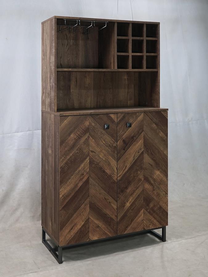 Mendoza 2-Door Wine Cabinet Rustic Oak Herringbone And Gunmetal