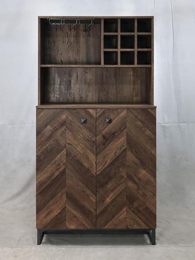 Mendoza 2-Door Wine Cabinet Rustic Oak Herringbone And Gunmetal