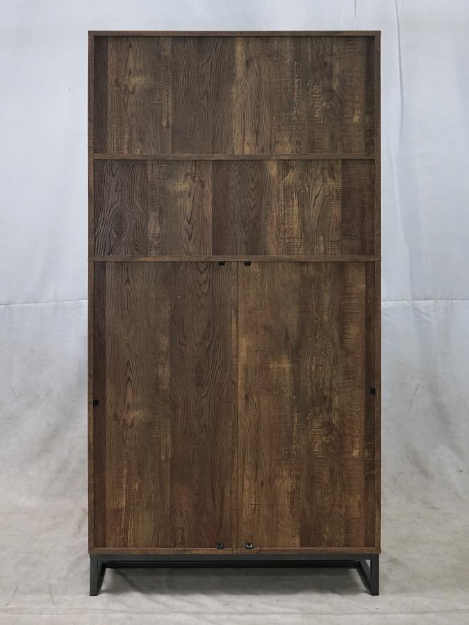 Mendoza 2-Door Wine Cabinet Rustic Oak Herringbone And Gunmetal