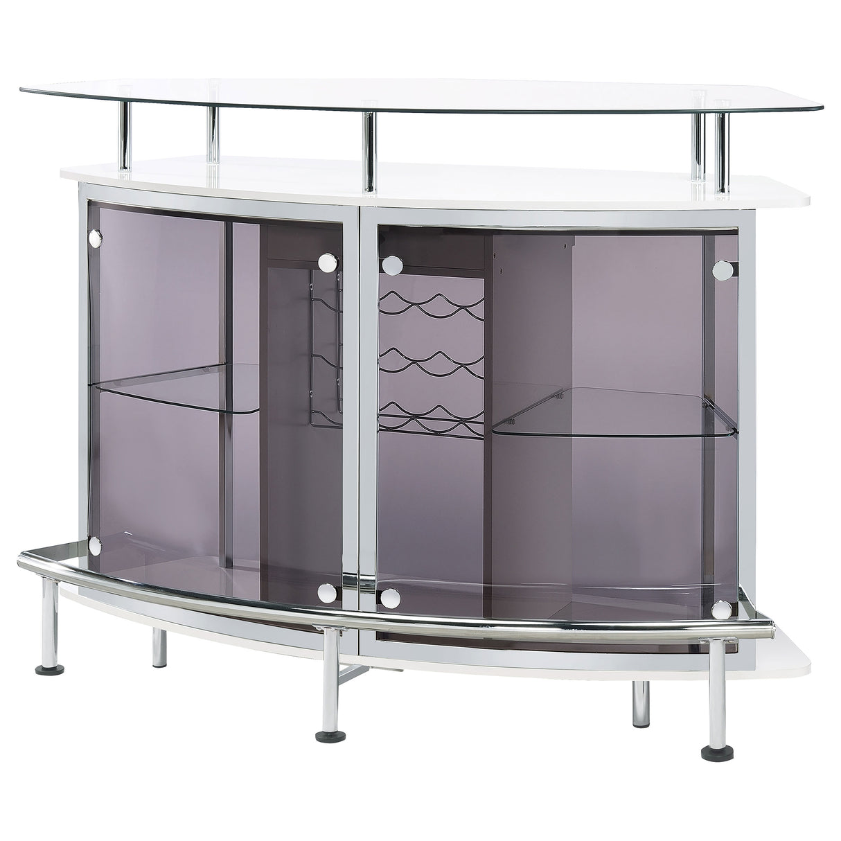 Gideon White High Gloss Curved Glass Top Home Bar Cabinet