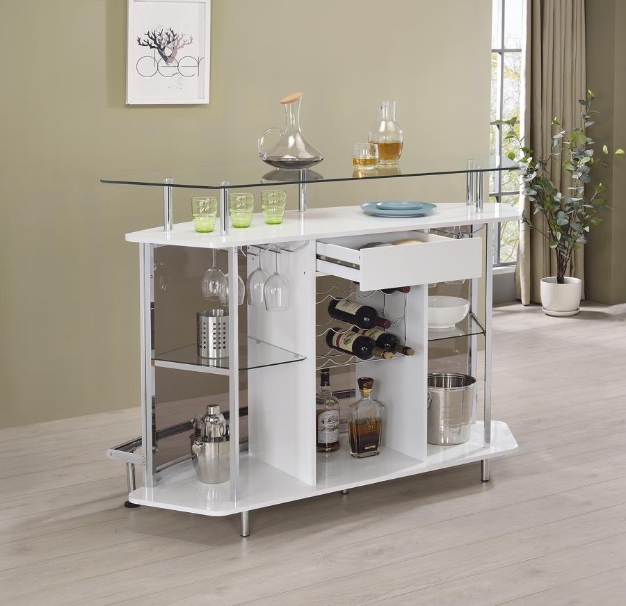 Gideon White High Gloss Curved Glass Top Home Bar Cabinet