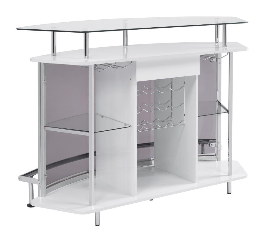 Gideon White High Gloss Curved Glass Top Home Bar Cabinet