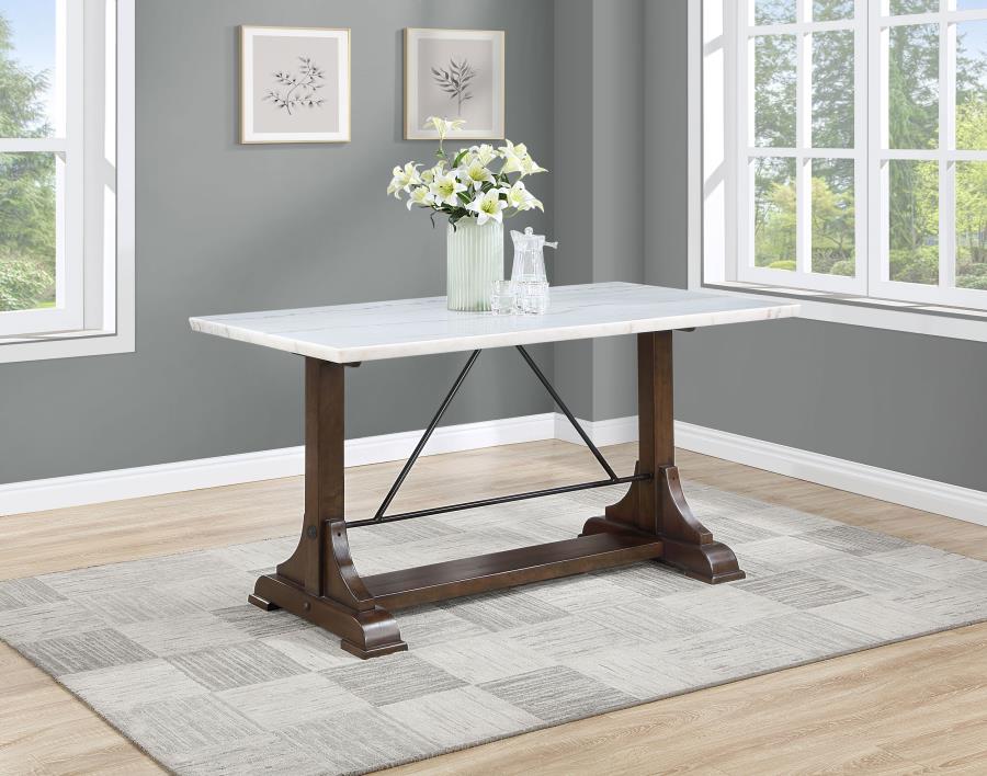 Aldrich White 66-Inch Marble Top Counter Height Dining Table