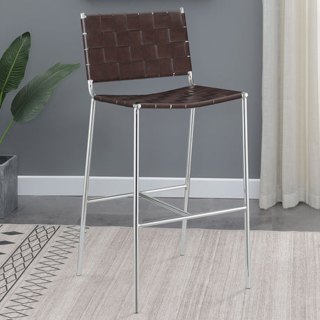 Adelaide Upholstered Bar Stool With Open Back Brown And Chrome