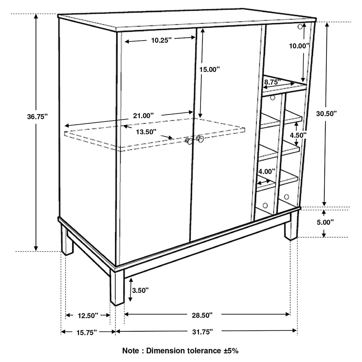 Cheyenne 2-Door Wine Cabinet With Stemware Rack Weathered Acacia