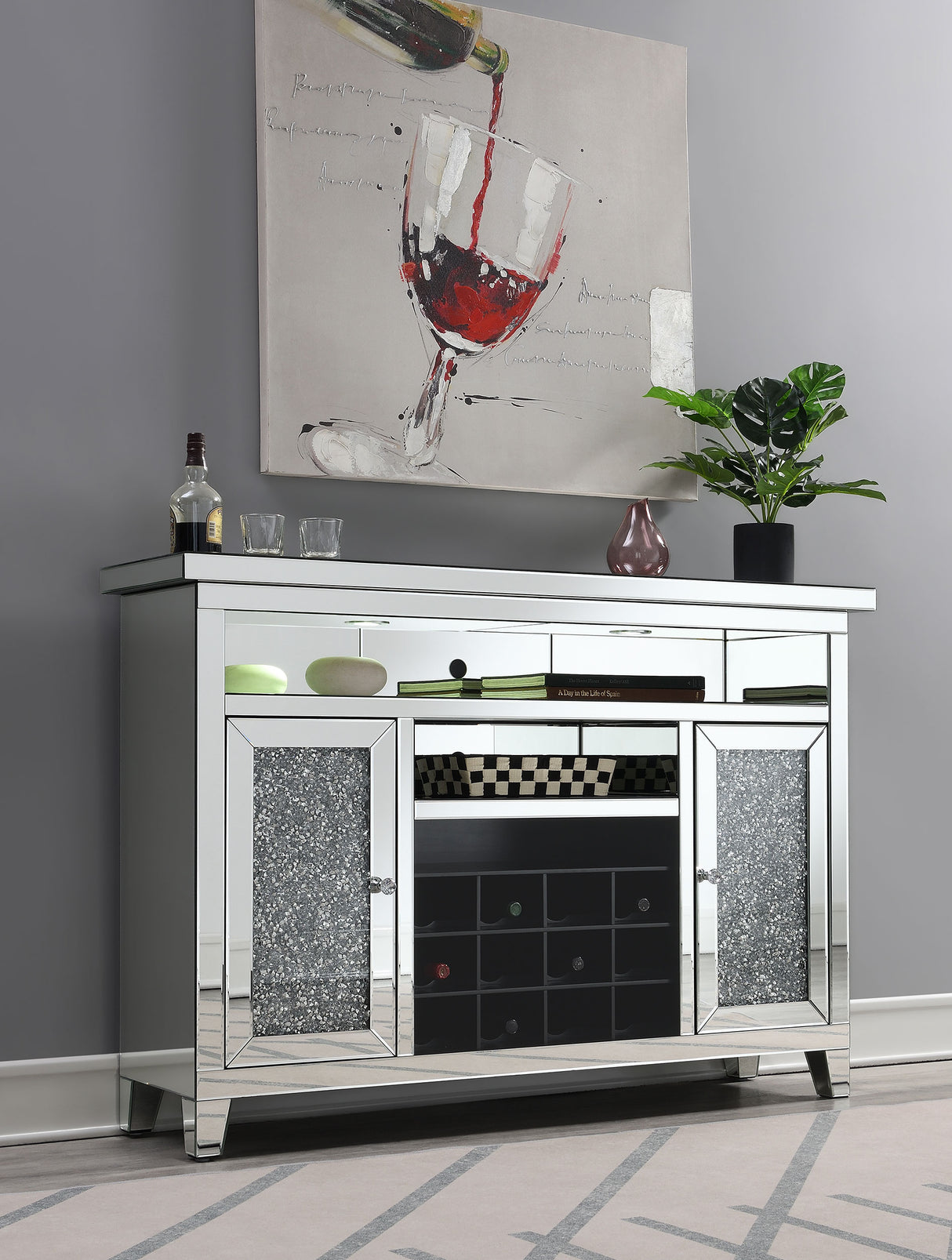 Melinda 2-Door Wine Cabinet With Lighting Mirror