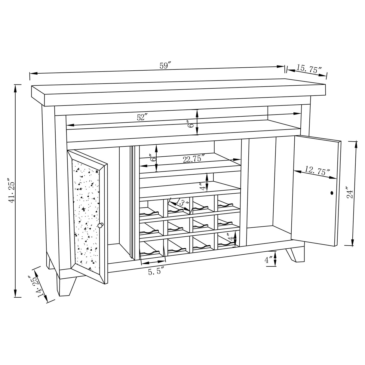 Melinda 2-Door Wine Cabinet With Lighting Mirror