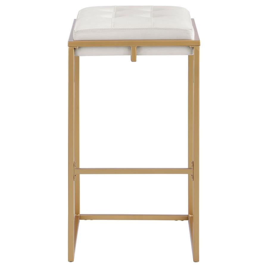 Nadia Square Padded Seat Bar Stool (Set Of 2) Beige And Gold