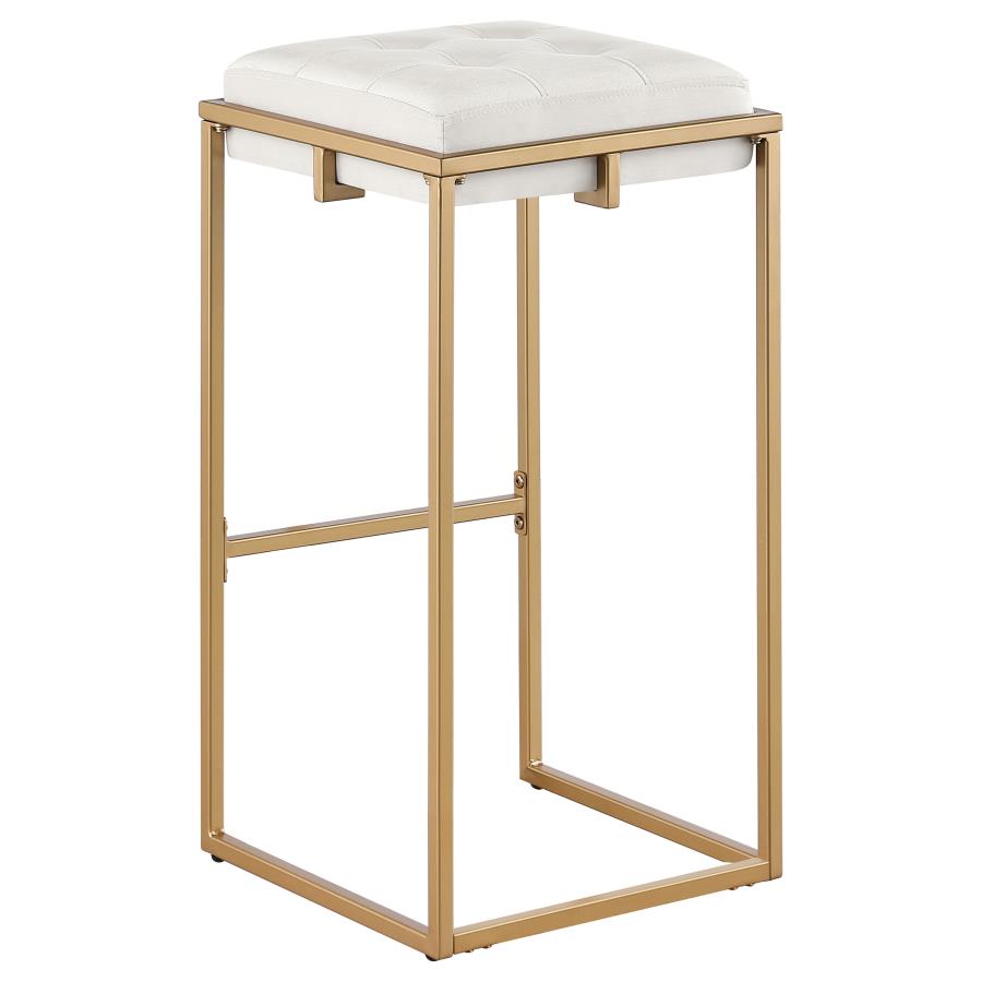 Nadia Square Padded Seat Bar Stool (Set Of 2) Beige And Gold