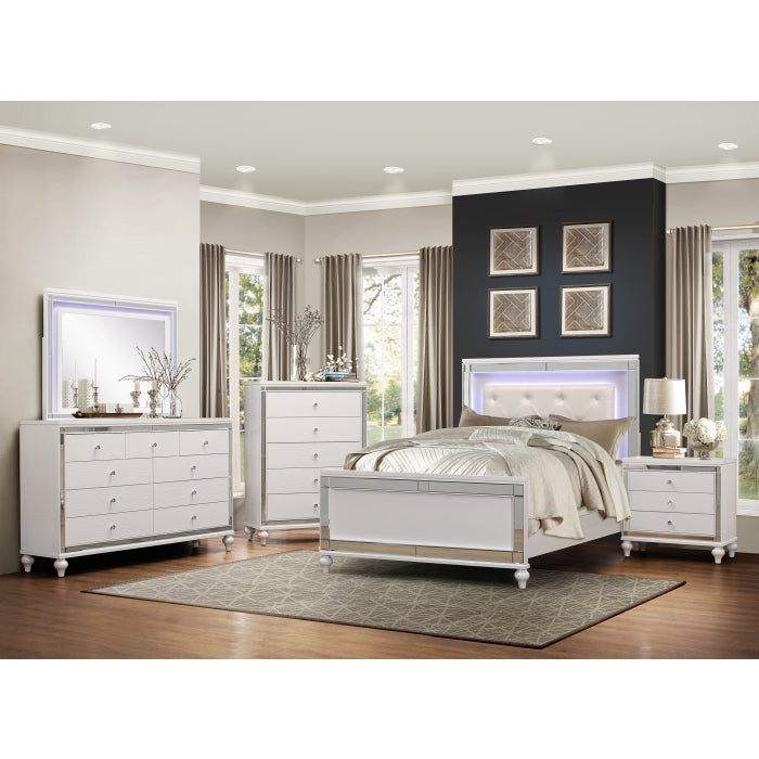 Alonza Metallic White Eastern King Bed, Led Lighting