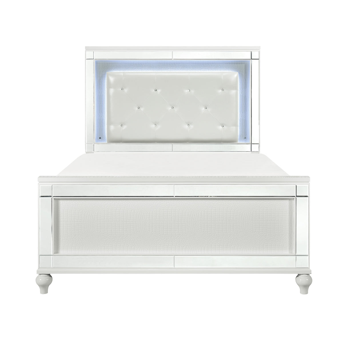 Alonza Metallic White Eastern King Bed, Led Lighting